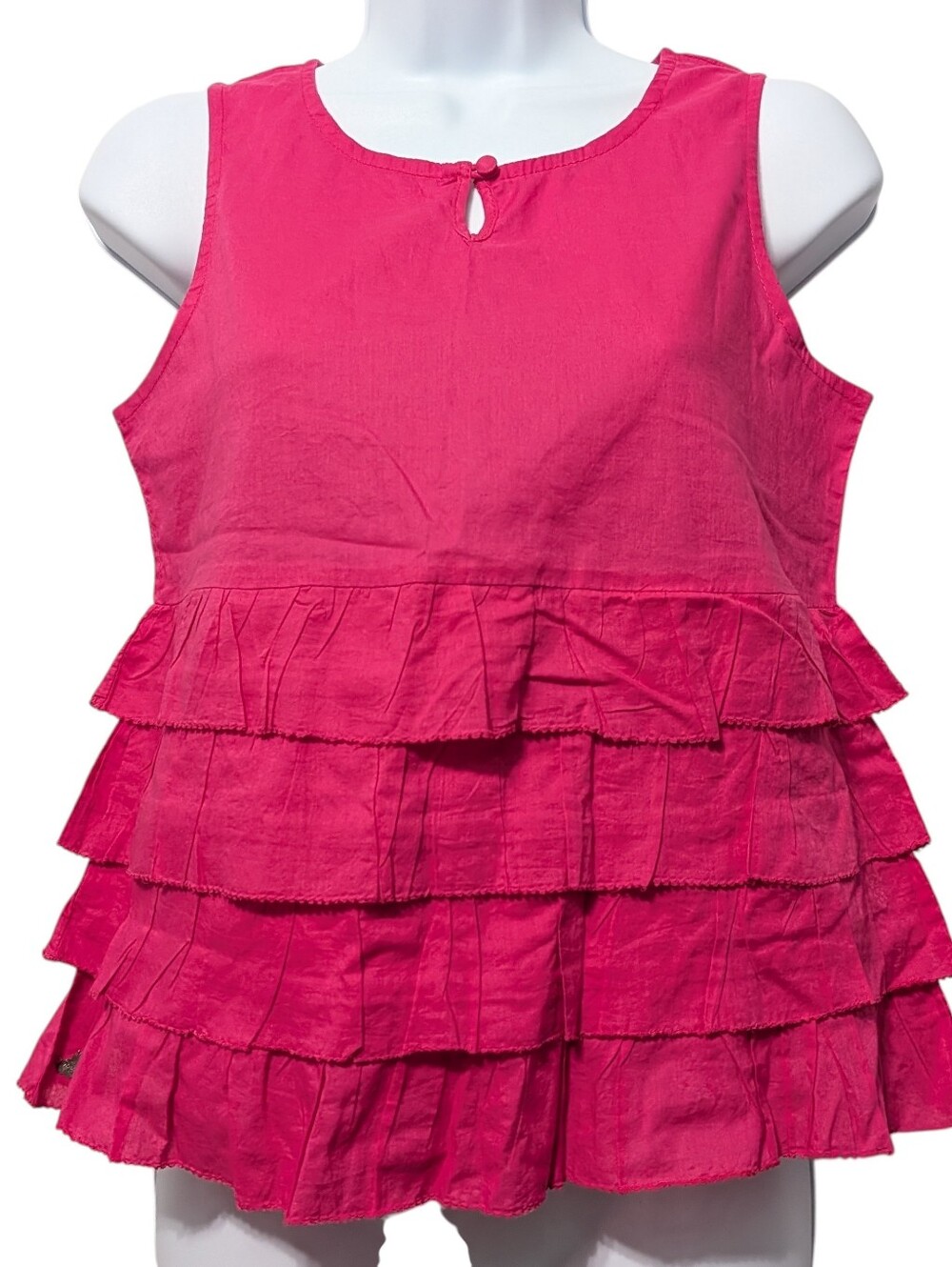 Okaidi Girls Youth US Large Hot Pink Tiered Tank Top Blouse Preppy French Brand